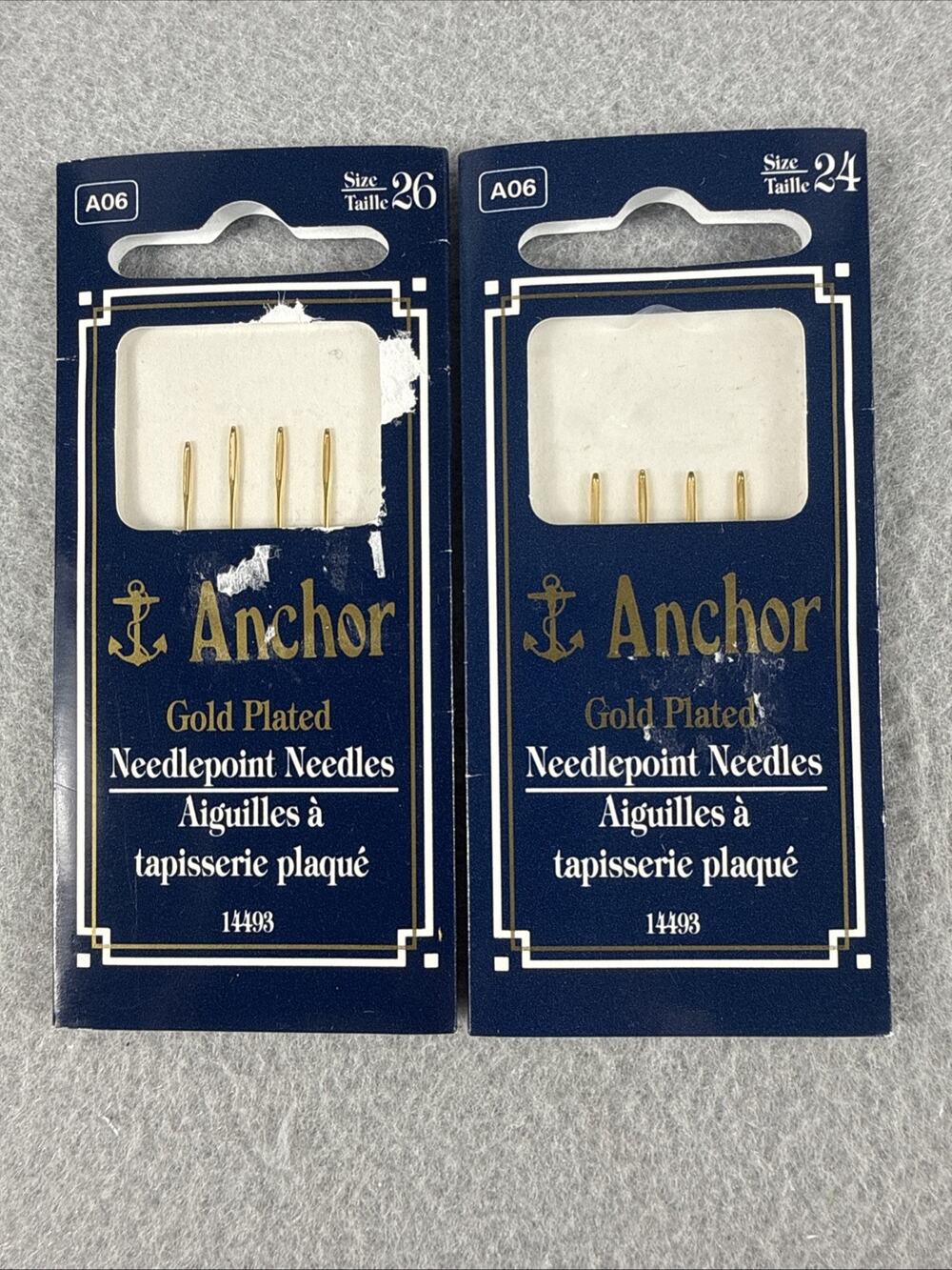 2 Packs Anchor Gold Plated Needlepoint Needles Sizes 24 26 Needlepoint NOS